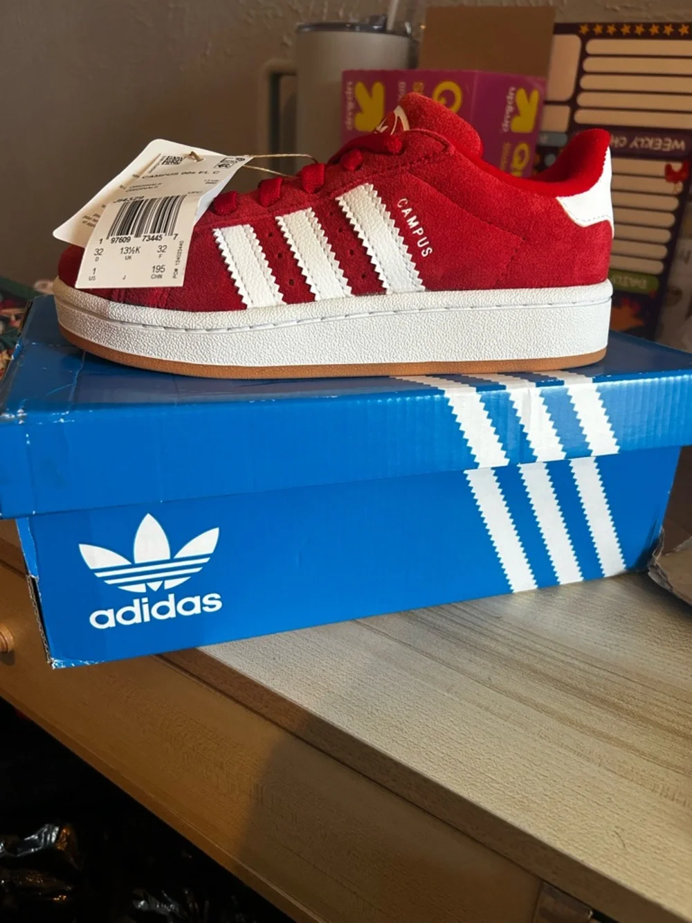 adidas Campus Suede Sneaker in Red with White Stripes